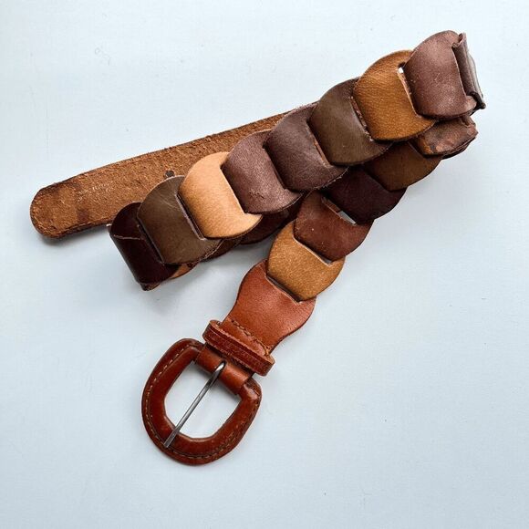 Vintage 70s Woven Leather Belt, Made in England, Adjustable Size Small - Picture 2 of 9